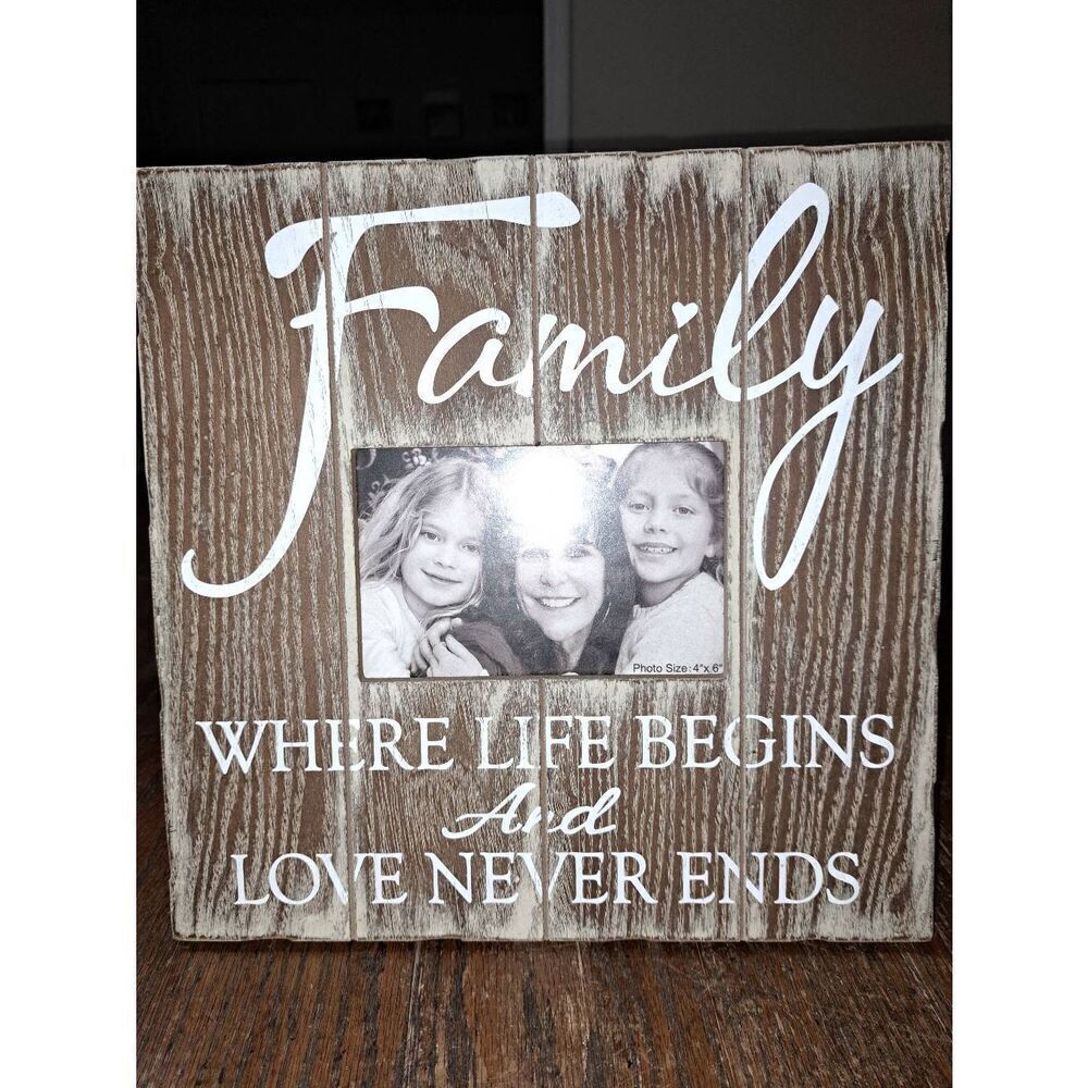 New In the Flow Family Life Begin Love Never Ends Rustic Farmhouse Picture Frame